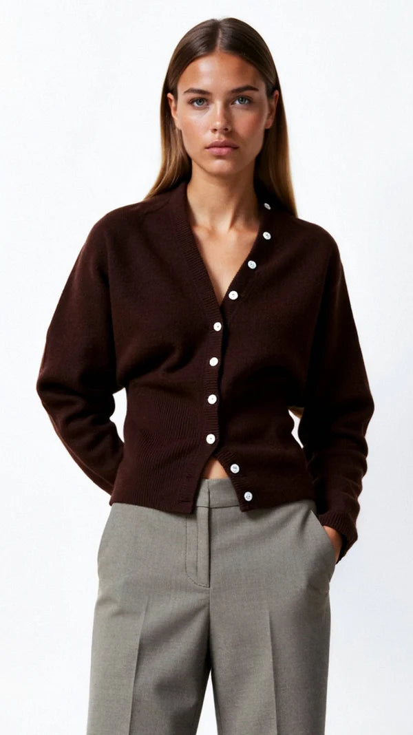 cardigan femme col v chic boutons nacrés