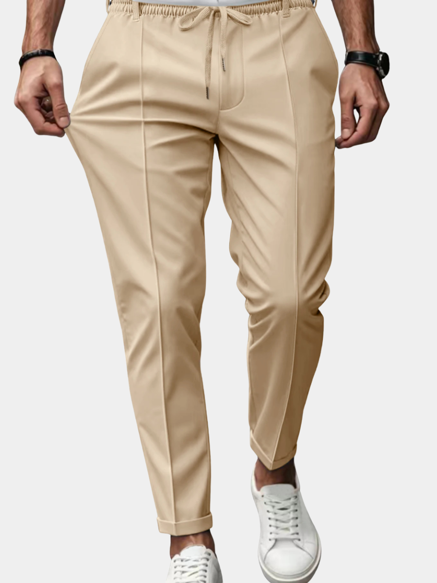Pantalon Tissé Casual Homme Kaki Pli Central – Valenne