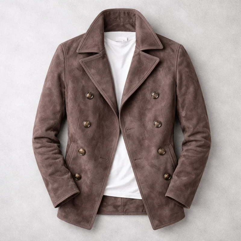 Manteau Suède Double Boutonnage Homme Henry Vert Marron Foncé – Valenne