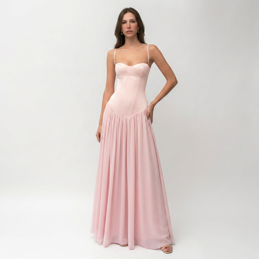 Robe Longue Femme Amelia – Taille Basse Sculptante & Dos Lacé Élégant