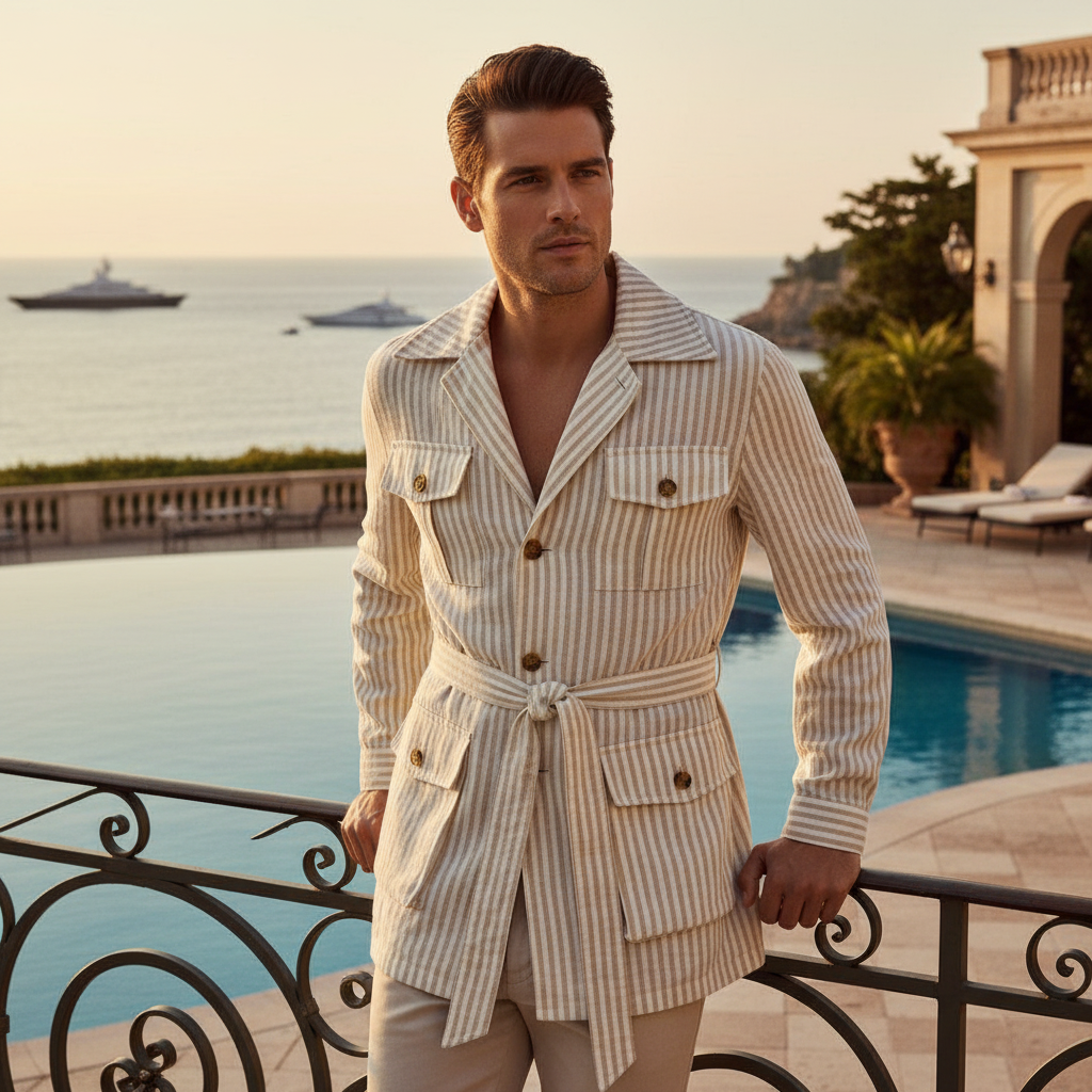 La Veste Rayures – Veste Homme à Rayures Verticales & Ceinture