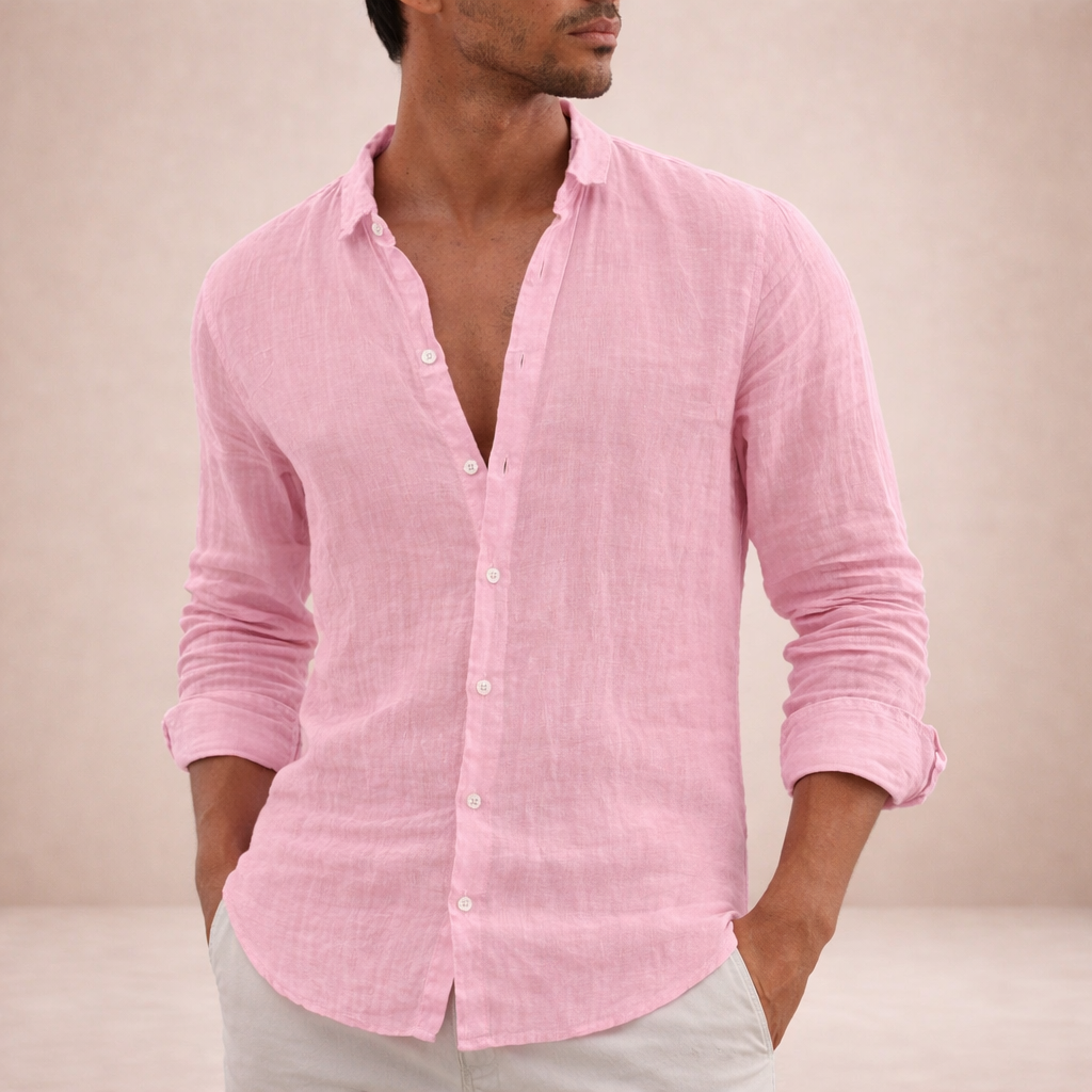 Chemise Lin Homme Col Ouvert Rose – Valenne