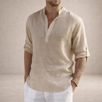 Chemise Lin Homme Col Montant Beige – Valenne