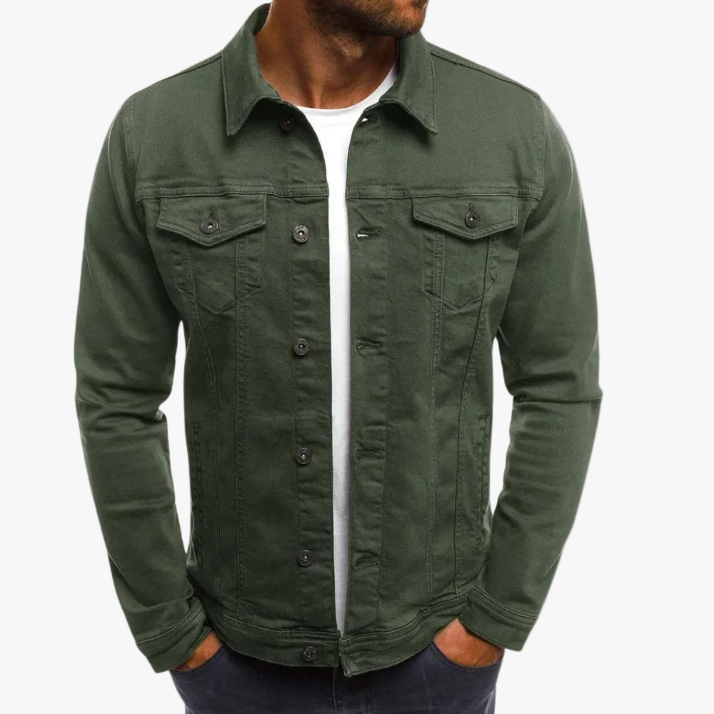 Veste Denim Trucker Homme Vert Olive Boutonnage – Valenne