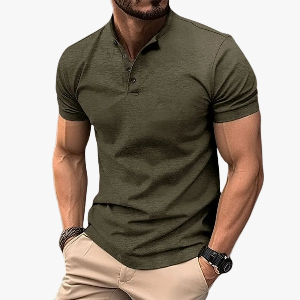 Polo Homme Maille Col Montant 3 Boutons Vert – Valenne