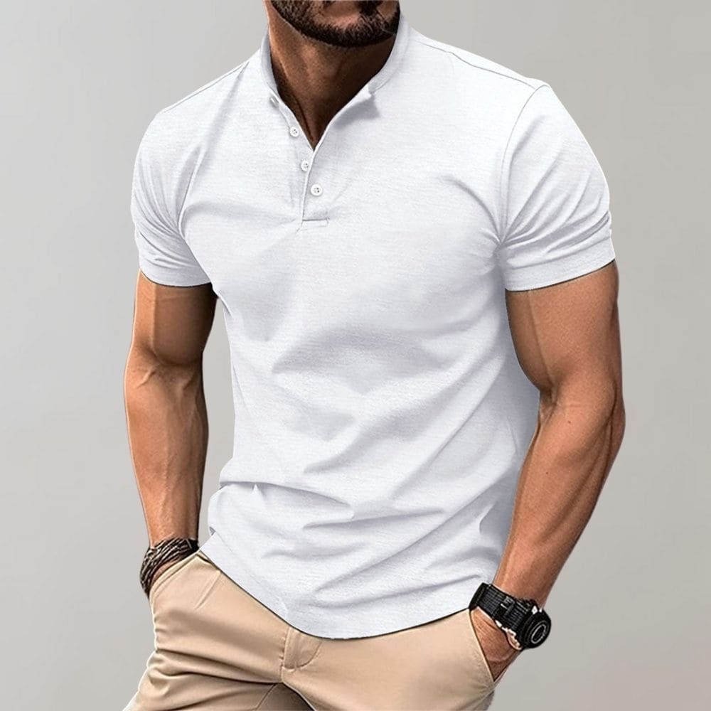 Polo Homme Maille Blanc Vue Face – Valenne