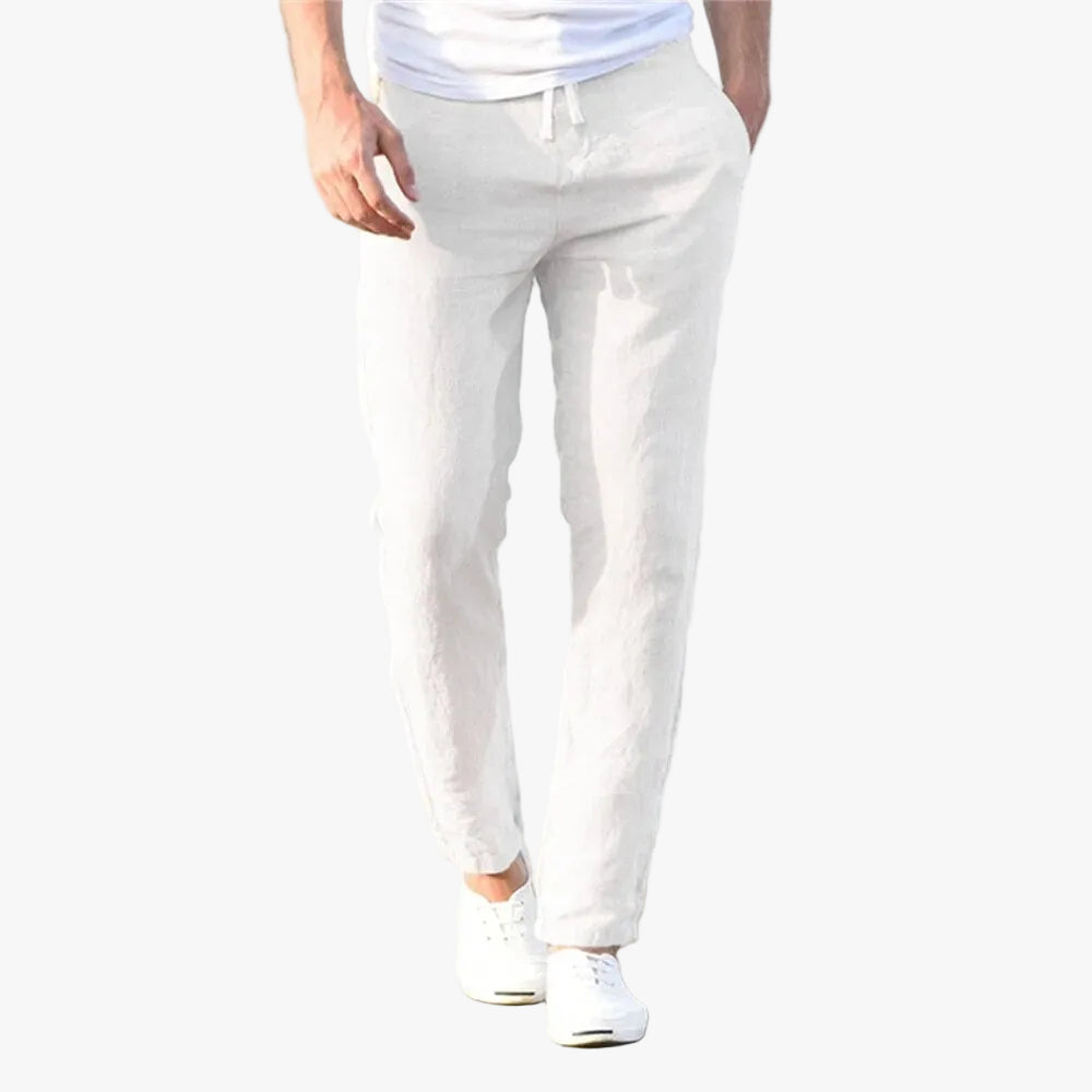 Pantalon Lin Homme Fuselé Taille Cordon Blanc – Valenne
