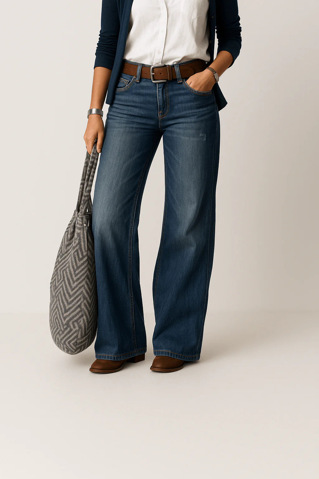 Jean wide leg femme coupe ample denim bleu