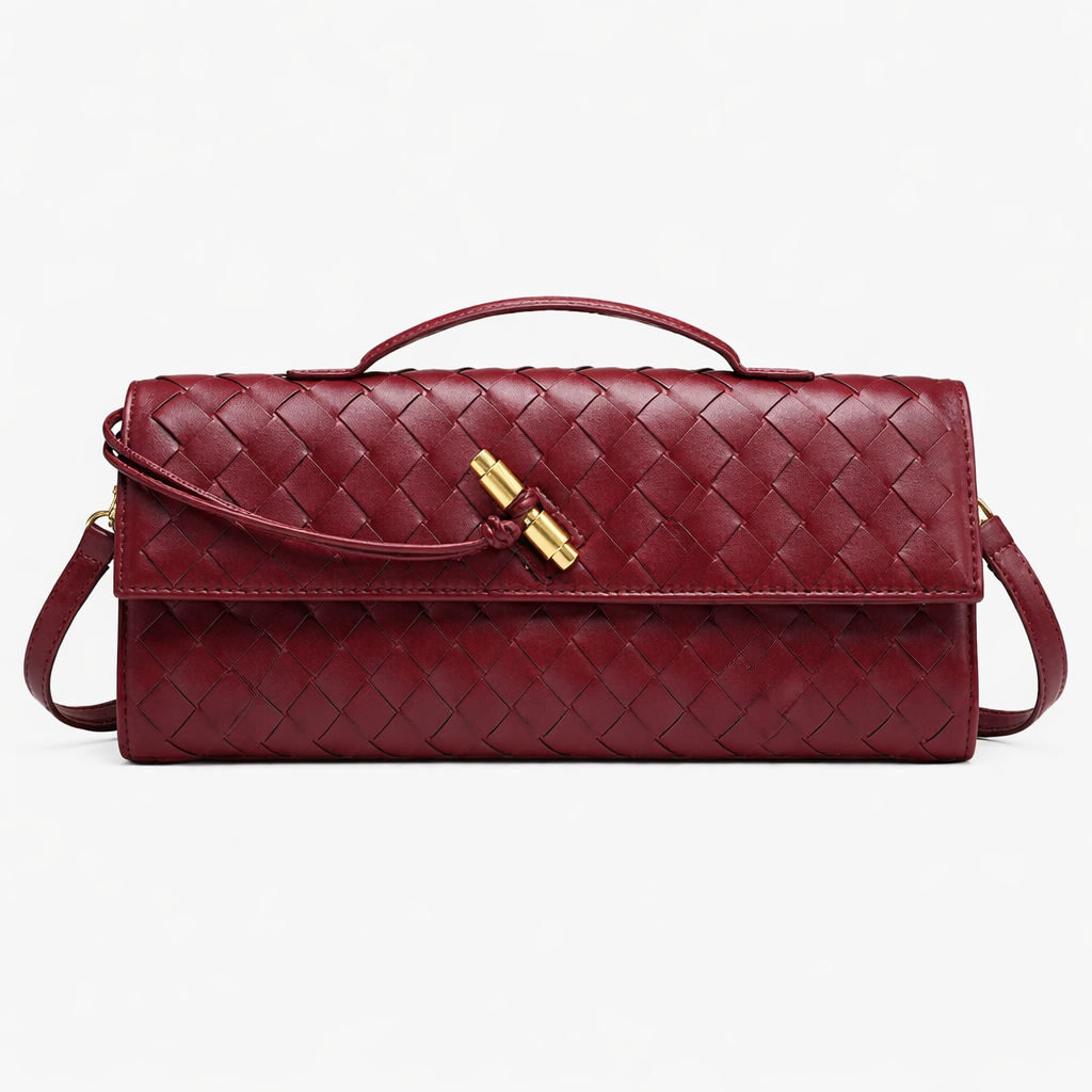 Pochette Cuir Vegan Tressée Rouge – Valenne