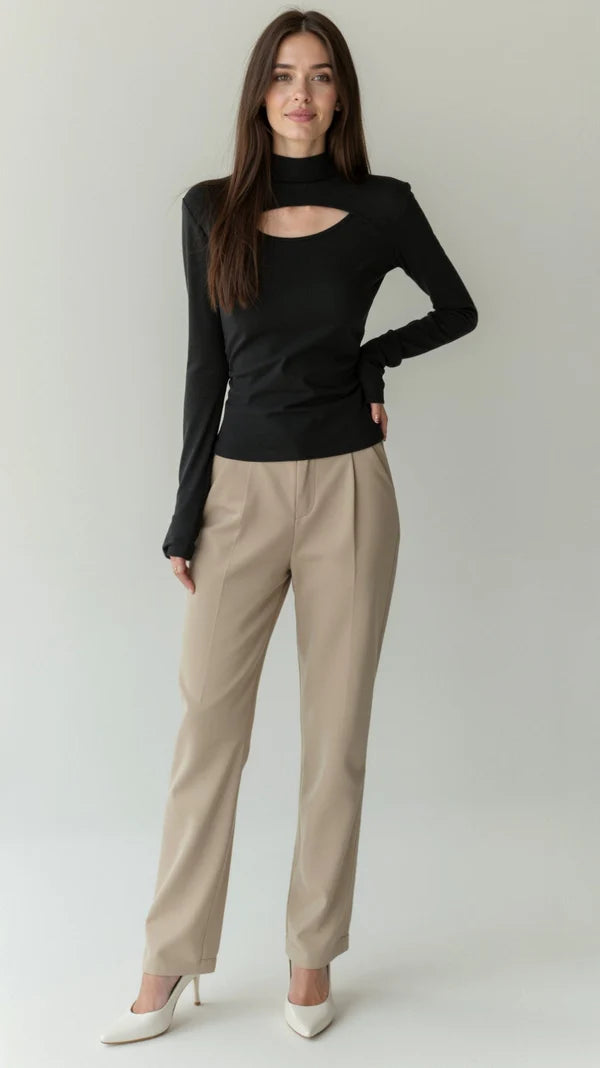 Top maille noir avec découpe élégante pour femme