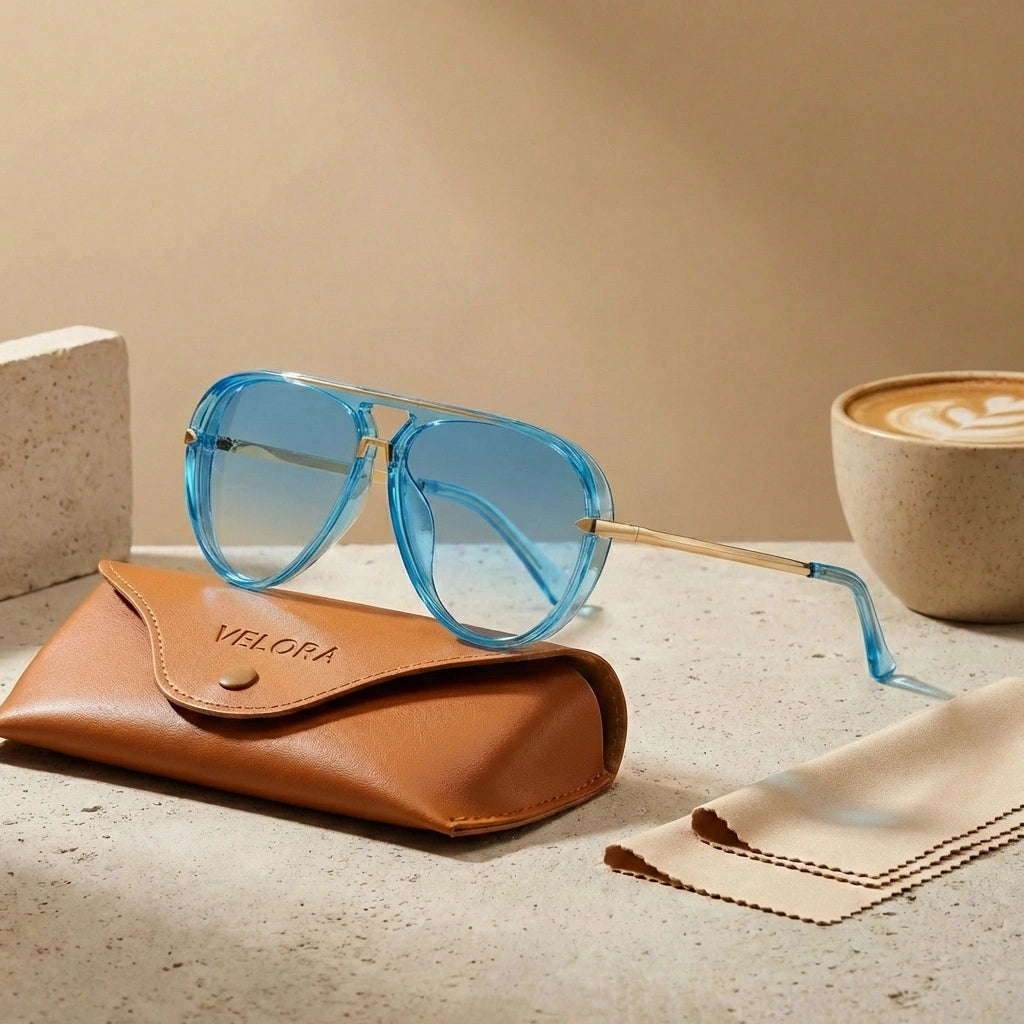 Lunettes aviateur oversize ciel azur à verres dégradés bleus UV400