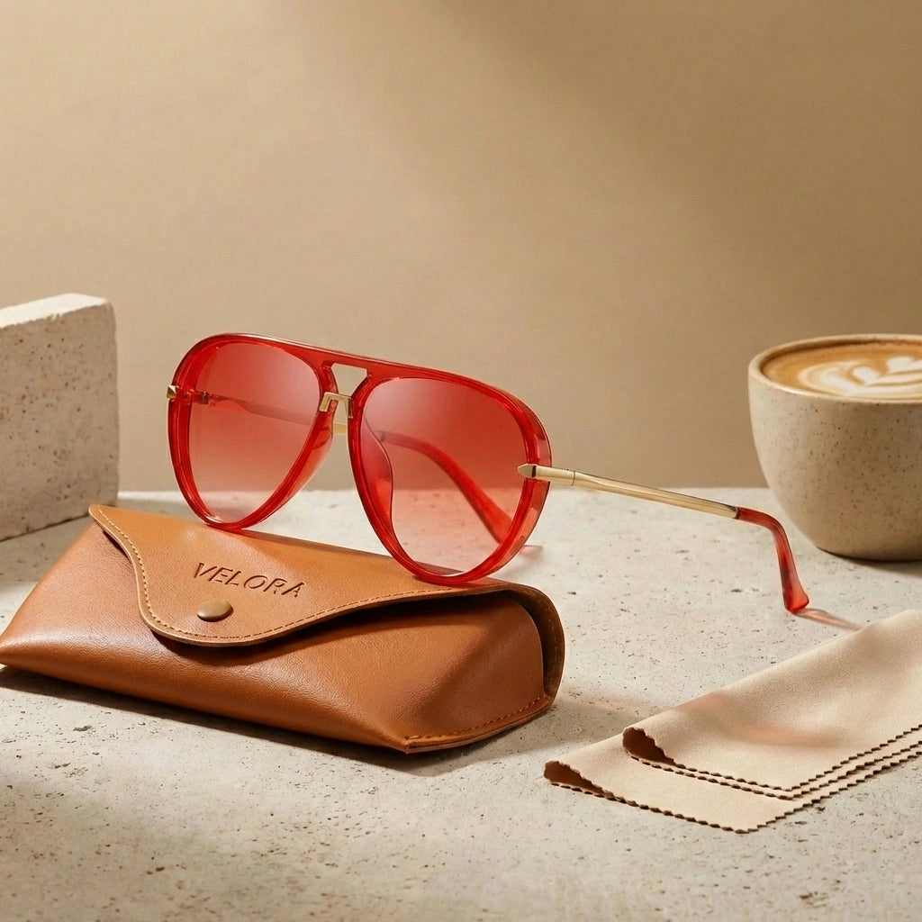 Lunettes de soleil aviateur rétro rouge coucher de soleil dégradé