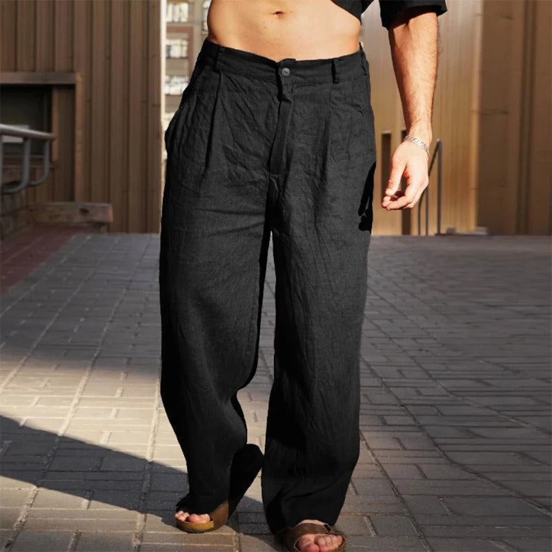 Pantalon Lin Large Homme Vue Latérale – Valenne