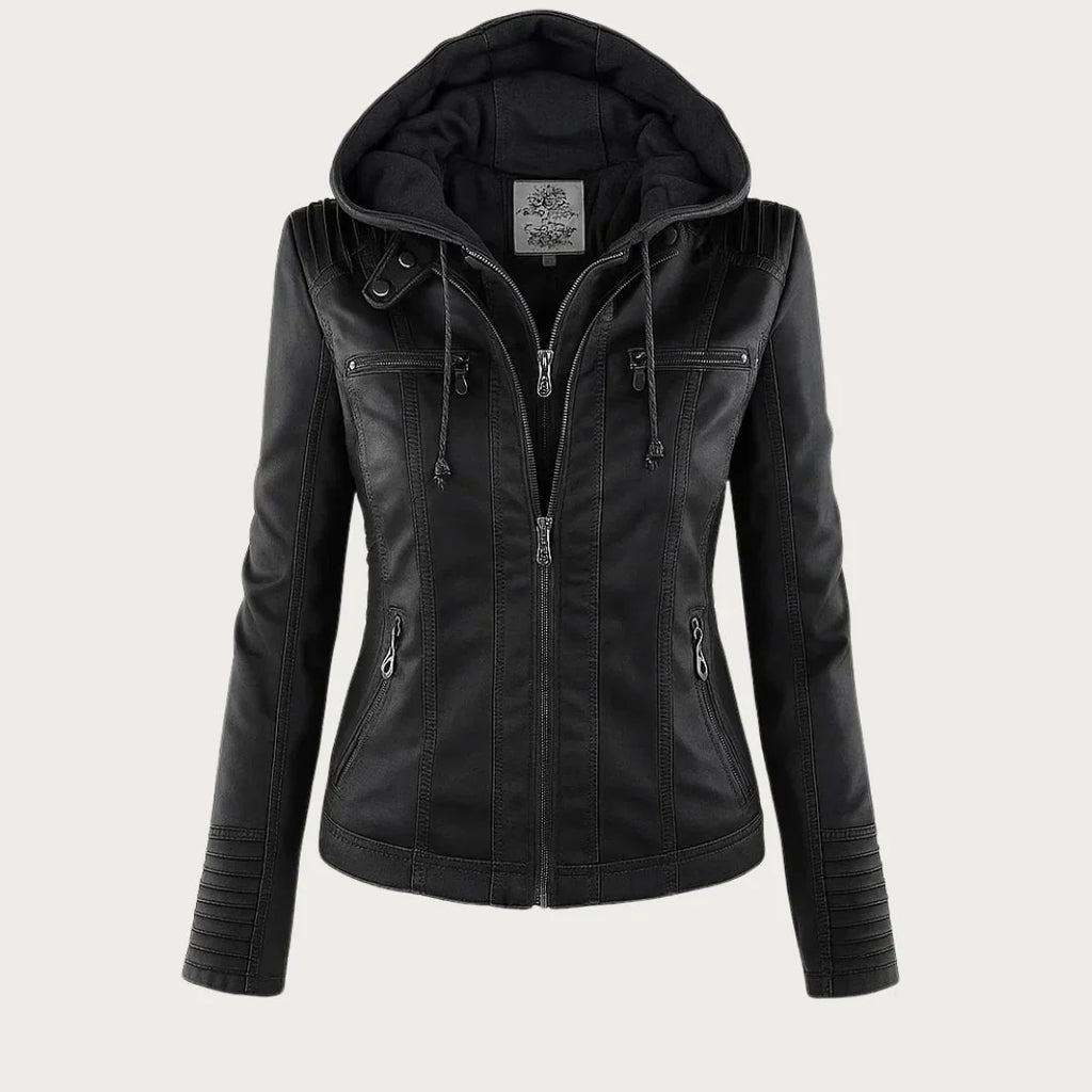 Veste Moto Cuir Capuche Femme Noir – Valenne