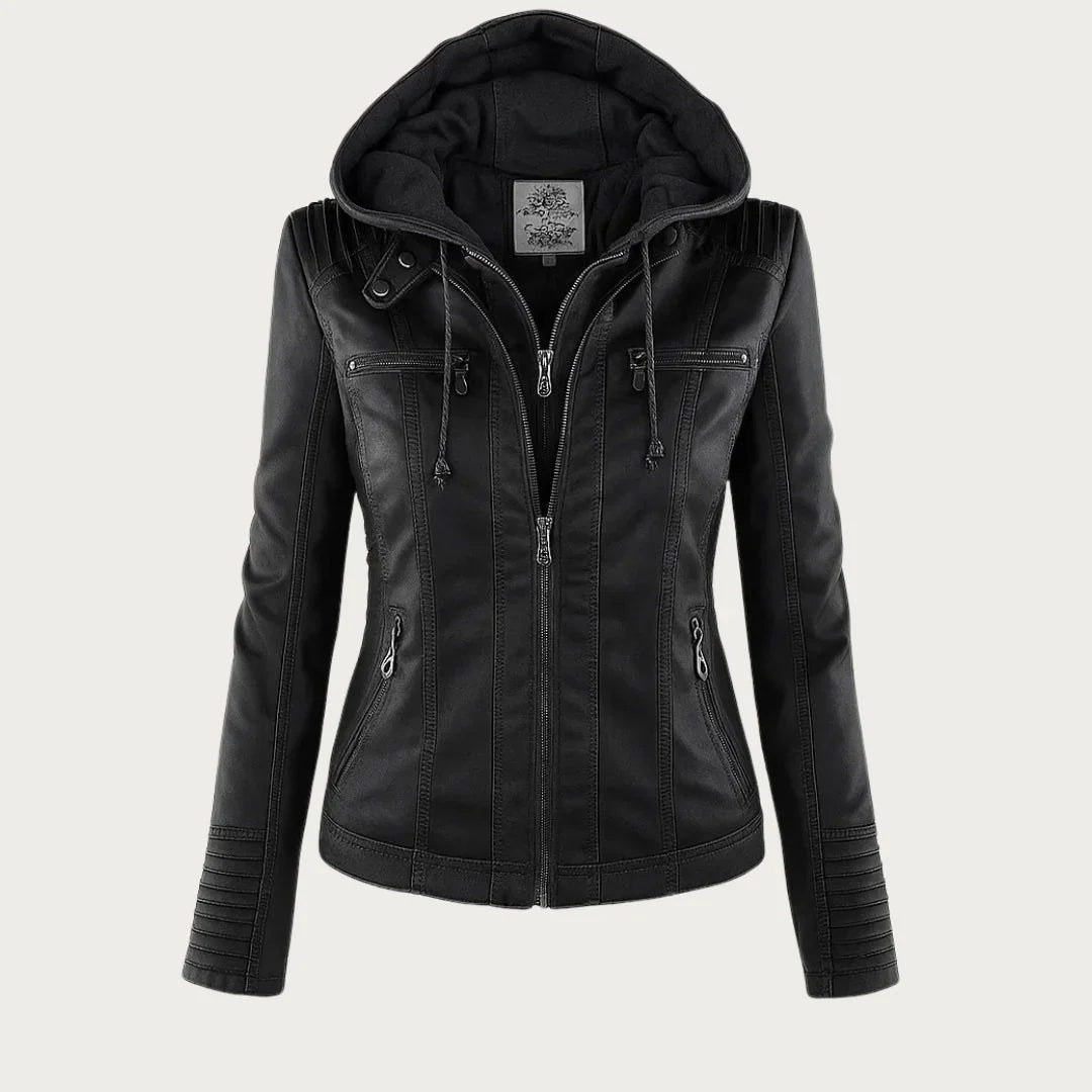Veste Moto Cuir Capuche Femme Noir – Valenne