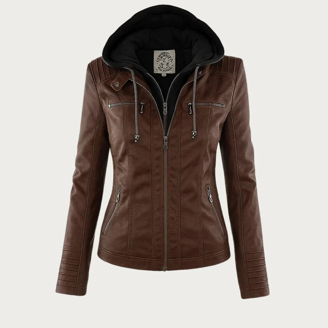 Veste Cuir Moto Femme Marron Capuche – Valenne