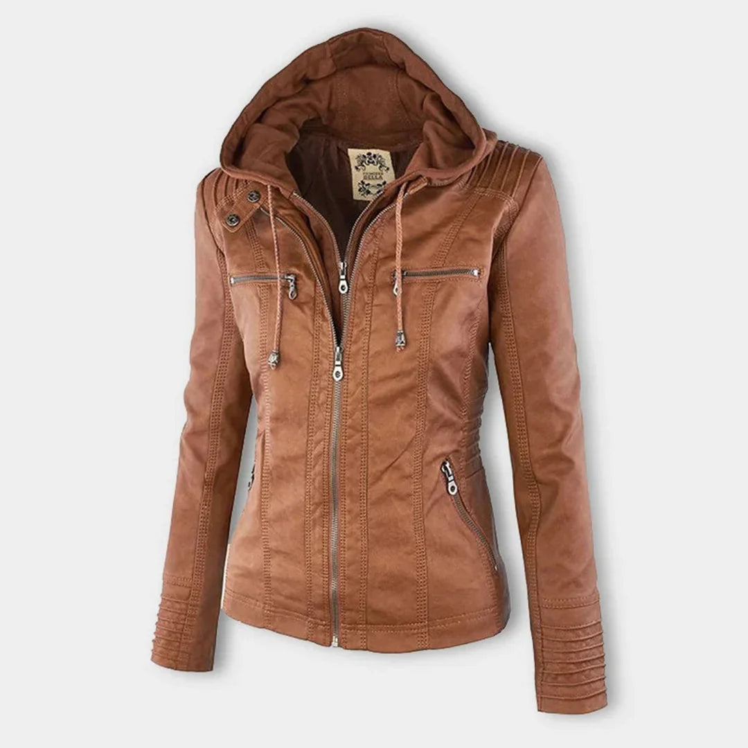 Veste Moto Cuir Femme Vue Face – Valenne