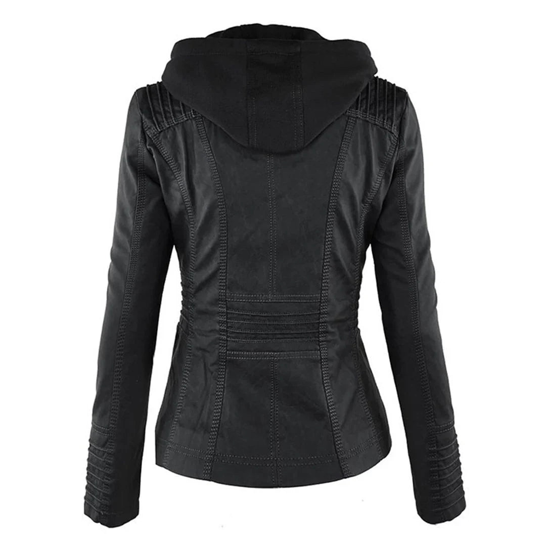 Veste Cuir Moto Femme Détail Zip Frontal – Valenne