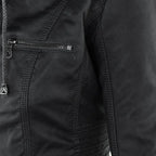 Veste Moto Cuir Femme Noir Vue Profil – Valenne