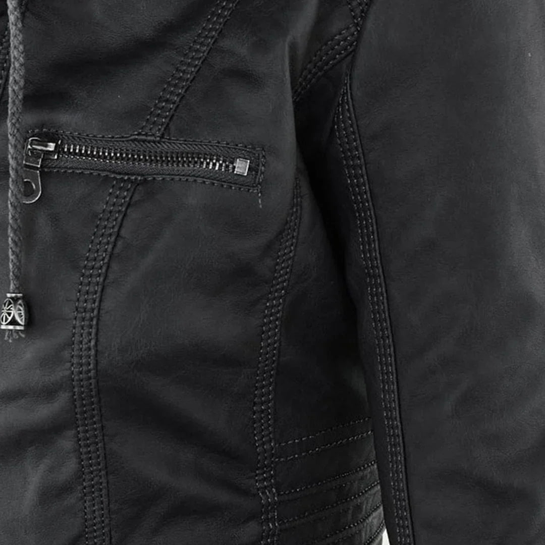 Veste Moto Noir Vue Profil – Valenne