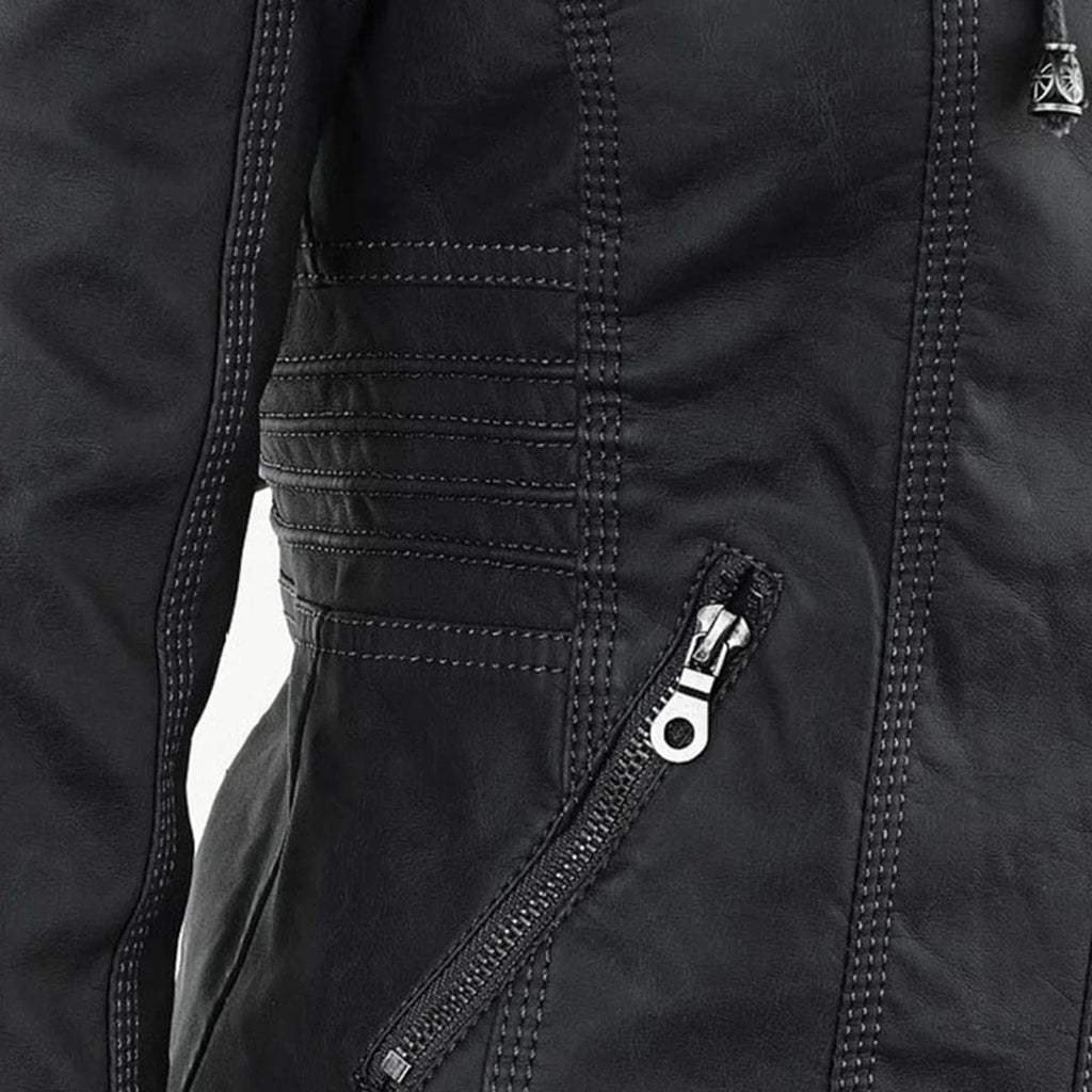 Veste Cuir Moto Marron Femme Détail – Valenne