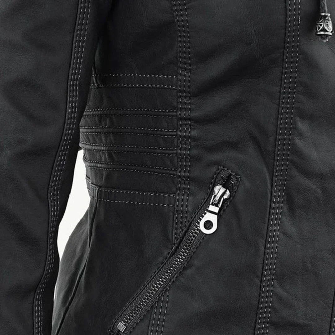 Veste Cuir Moto Marron Femme Détail – Valenne
