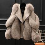 Veste Cuir Col Fourrure Femme Marron Clair – Valenne