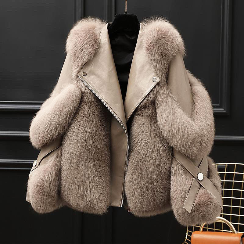 Veste Cuir Col Fourrure Femme Marron Clair – Valenne
