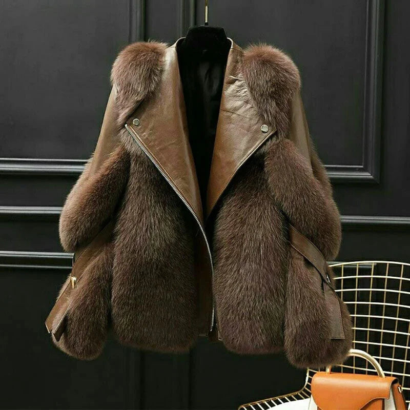 Veste Cuir Fourrure Femme Marron – Valenne