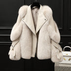 Veste Cuir Col Fourrure Blanc Femme – Valenne