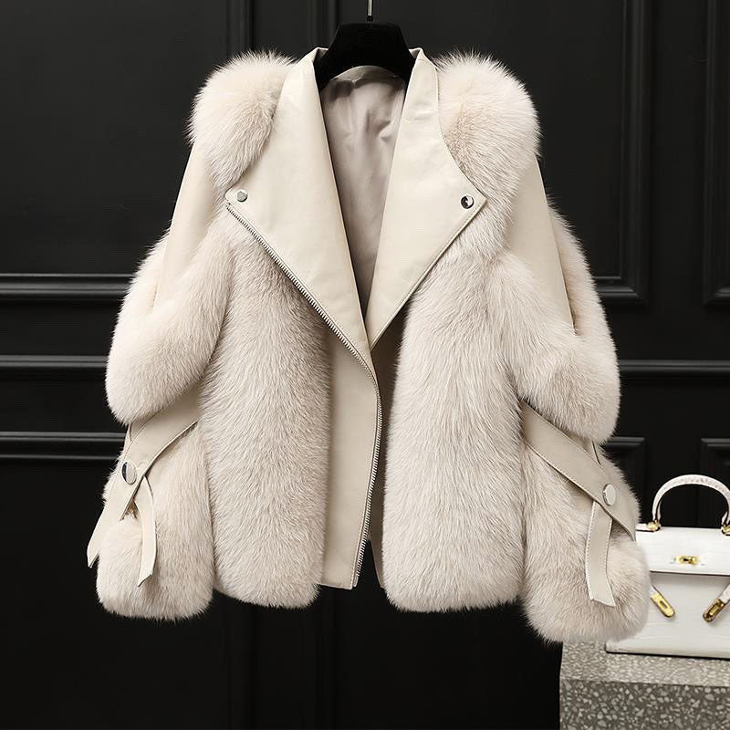 Veste Cuir Col Fourrure Blanc Femme – Valenne