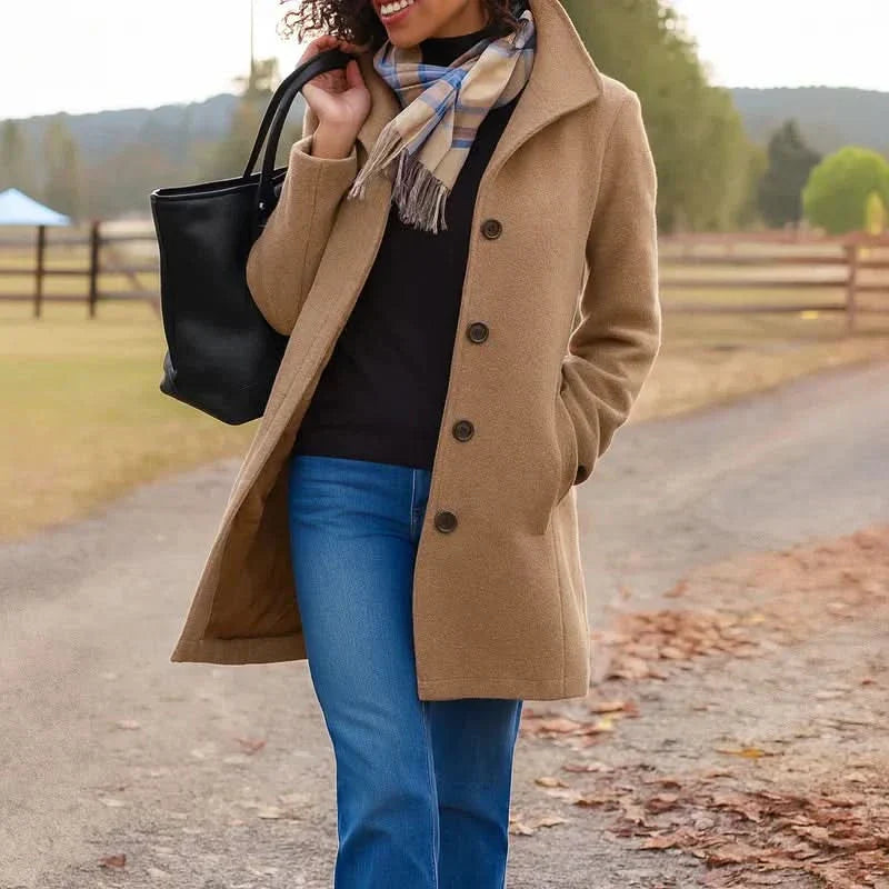Pea Coat Laine Femme Marron – Valenne