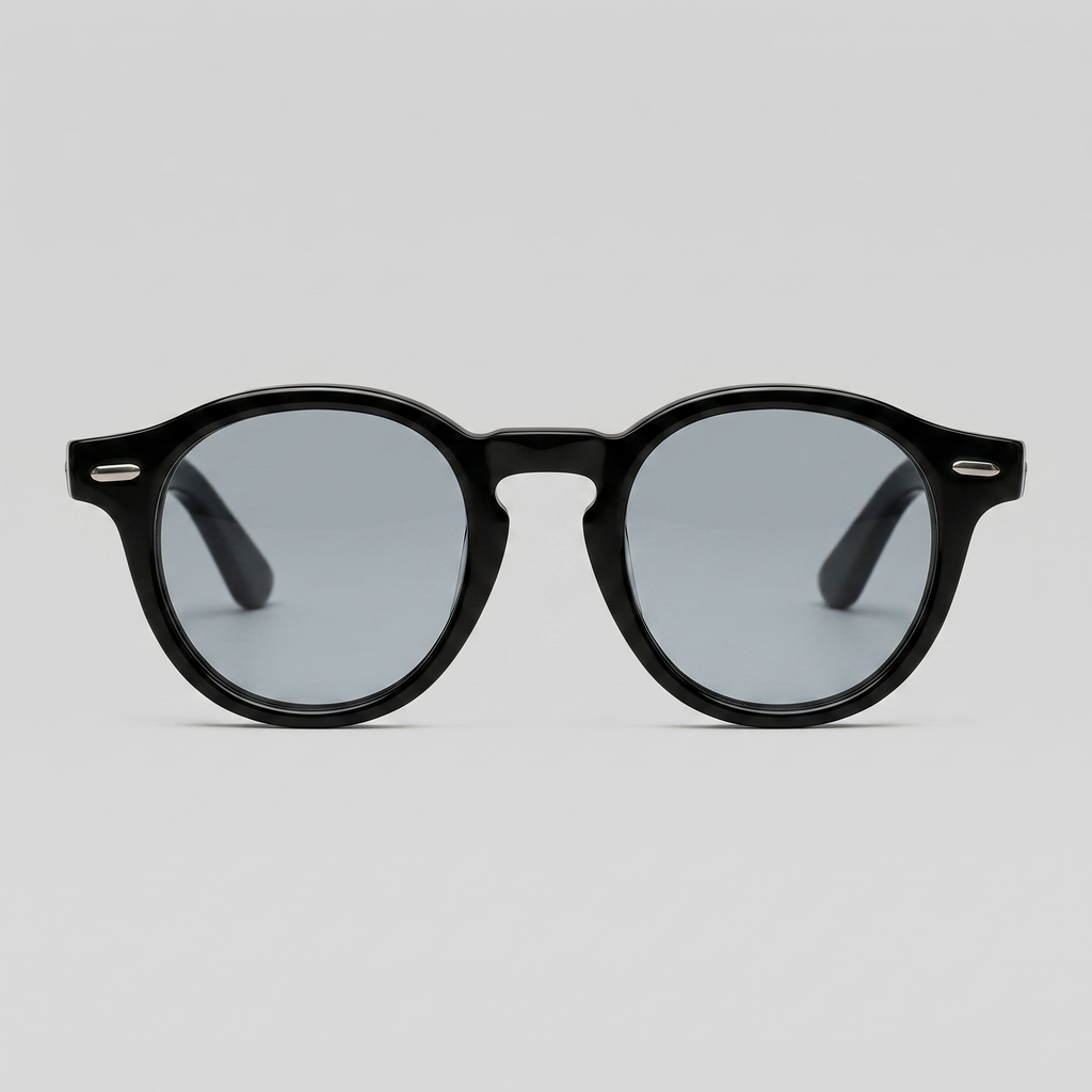 Lunettes de Soleil Homme Rondes Acétate Noir Face – Valenne
